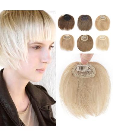 Elailite Hair Fringe Bangs Clip in Irregular Style Hair Extension Real Human Hair Clip on Fringe - #60 Platinum Blonde Irregular Bangs #60 Platinum Blonde