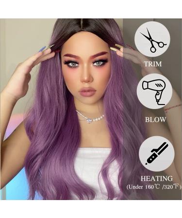 Esmee 24-Inch Purple Ombre Wig for Women - Heat-Resistant Synthetic Hair Dark Roots Perfect for Daily Wear & Cosplay - Buy Online on GoSupps.com