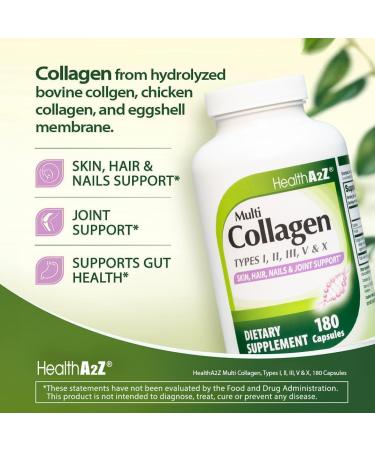 HealthA2Z Multi Collagen pills 1735mg -180 collagen capsules (60 servings) - Types I II III V & X for Healthy Skin Hair Nails & Joint Support - Buy Online on GoSupps.com