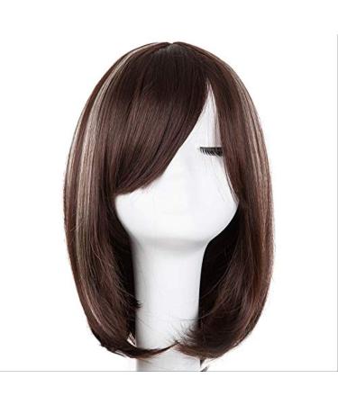 Brown Wig Synthetic Heat Resistant Fiber Middle Part Line With Hairpieces Short Wavy Picture Color Hair