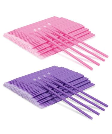 KELYDI 200pcs Micro Applicators Brushes Disposable Eyelash Applicator Extension Swabs Micro Mascara Wands Brush for Eye Makeup -Pink and Purple