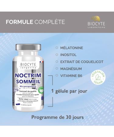 BIOCYTE Noctrim Forte - Sleep & Sleep Supplement - Vegetarian Vegan - Melatonin Inositol Poppy Magnesium and Vitamin B6-30 Capsules - 30 Day Program - Buy Online on GoSupps.com