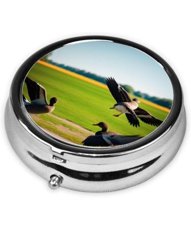 Flying Wild Duck Printed Mini Round Pill Box | 3 Compartment Portable Pill Organizer for Travel Home & Office Use - Buy Online on GoSupps.com