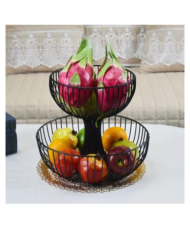 Fruit Basket Fruit Bowl 2 Tier Fruit Bowl Large Countertop Metal Fruit Basket for Kitchen Counter Fruit Storage Racks Fruit Holder for Vegetables Snacks Fruit Dish (Color : Preto Size : Small) Small Preto