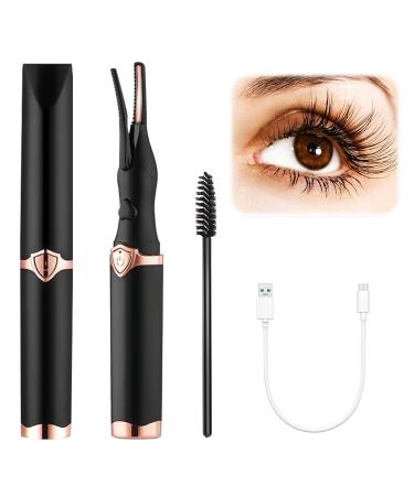 Heated Eyelash Curler Mini Electric Eyelash Curler Portable Makeup Electric Eyelash Curling USB Rechargeable Finalize Eyelash Tool Beauty Tools for Women (Black)