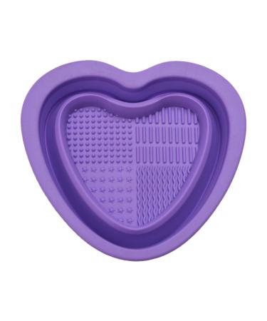 Vbnuyhim Foldable Makeup Brush Cleaning Bowl - Heart Shape Silicone Makeup Brush Cleaning Mat Bowl Portable Washing Tool for Brushes Sponges Brush Cleaning Pad Purple