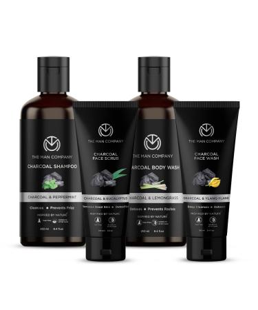 The Man Company Anti-Pollution Charcoal Set (Charcoal Shampoo + Charcoal Body Wash + Charcoal Scrub +Charcoal Face wash) Set of 4 | Made in India