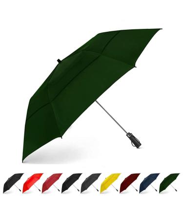 EEZ-Y Golf Umbrella Large 58 Inch Double Canopy Strong Windproof Heavy Duty & Oversized but Foldable Into Compact Size of 23 Inches For Travel Break Resistant Rain Umbrellas Dark Green
