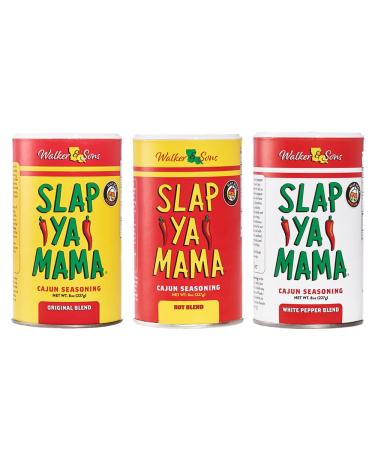 Slap Ya Mama All Natural Cajun Seasoning from Louisiana Spice Variety Pack, 8 Ounce Cans, 1 Cajun, 1 Cajun Hot, 1 White Pepper Blend