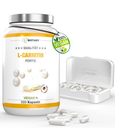 L-carnitine 320 capsules 3000mg daily portion 3 month supply including a pill box L-carnitine highly dosed capsules 100% vegan popular with diet weight loss fat burning fat burner