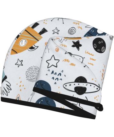 Cartoon Planets Microfiber Hair Towel - Soft Super Absorbent Hair Wrap for Women | Quick Dry Coral Velvet Cap for Long Curly & Thick Hair - Buy Online on GoSupps.com