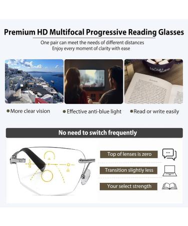 Buy Multifocus Rimless Reading Glasses for Men - Blue Light Blocking Photochromic UV Protection - Silver Size 2.0x - Buy Online on GoSupps.com