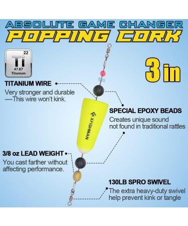 Fishing Popping Corks for Saltwater - Red Fish Popper for Carolina Rig - Large Floats - Yellow (2 Pack) - Buy Online on GoSupps.com
