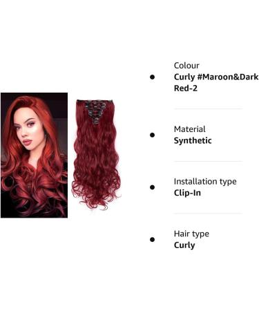 Silk-co Long Curly Wavy Clip in Hair Extension 24 Maroon&Dark Red - 8 Pcs Full Head, Synthetic Heat Resistant, 18 Clips - #Maroon&Dark Red - Buy Online on GoSupps.com