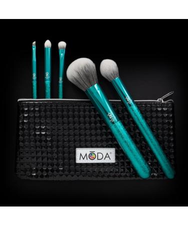 MODA Royal & Langnickel 6pc Makeup Brush Set - Full Size Includes Powder Contour & Eye Brushes Emerald Pouch International Shipping - Buy Online on GoSupps.com