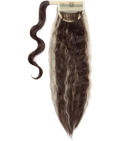 20 Inch Real Long Corn Wave Ponytail Clip in Hair Extensions - Dark Brown & Bleach Blonde - Buy Online on GoSupps.com