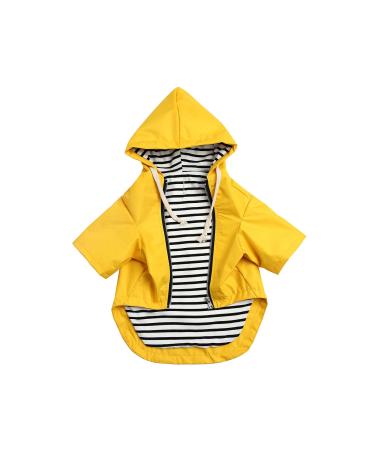 Minezi hundred coat with reflective buttons and zippers wind and rainlow adjustable cord removable hood- yellow-S S (breast size: 43-48cm) yellow