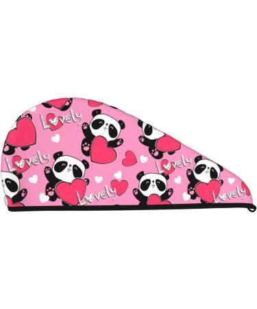 Shop Panda Heart Valentine Pink Microfiber Hair Towel - Soft Super Absorbent Quick Dry Wrap for Women with Long Curly Thick Hair - Buy Online on GoSupps.com