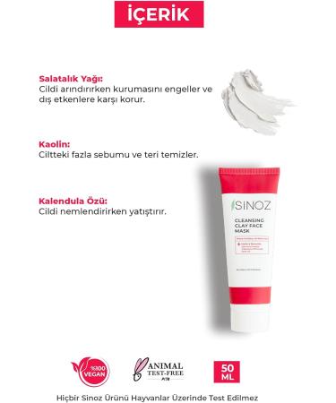 Sinoz Cleansing Clay Face Mask Kaolin Bentonite Spiruline en poudre Callendula Seed Oil 50ml - Buy Online on GoSupps.com