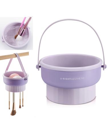 3 in 1 Brush Cleaning Mat with Brush Drying Holder Silicone Makeup Brush Cleaner Mat Make Up Brush Cleaning Bowl Cosmetic Brush Washing Tool for Makeup Brush Sponge Powder Puff (Purple)