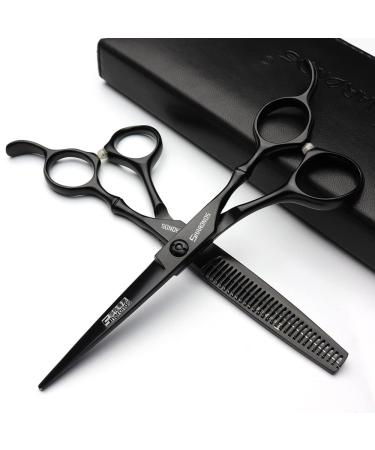 6 inch / 7 inch hair cutting scissors set hair scissors thinning scissors SHARONDS 440C Black (6 inch 2 pieces - B)