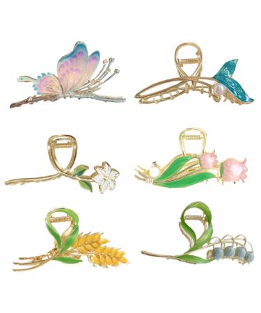 6 pieces of butterfly hair clips crawling fishtail hair clip wheat hair clips tulip back head clip Large flowers hair clip (combination 2)