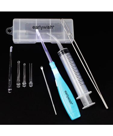Earlywish Upgraded 6.75" Long Tonsil Stone Removing Tool Pick LED Light w/Box + Irrigation Syringe+ Home Oral Clean + Clips (Blue) - Buy Online on GoSupps.com