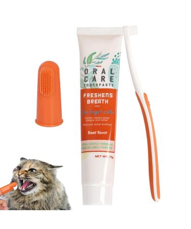 Dog Toothbrush Kit Dog Toothpaste and Brush Set - Puppy Toothpaste and Toothbrush Cats Dogs Finger Toothbrush Vanilla/Beef Flavor Available Xinhuan B: Beef Flavor