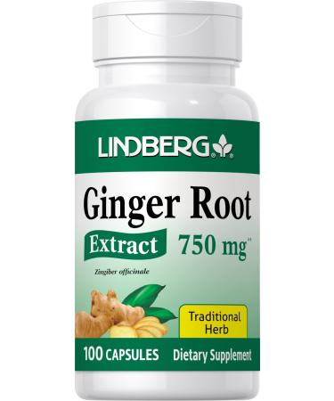 Lindberg Ginger Root Capsules | 750 mg | 100 Count | Non-GMO Gluten Free Supplement
