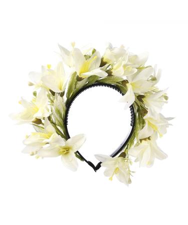 amangul Flower Headbands Women Bride Flower Crown For Wedding Party Supply Floral Garlands Crown Hair Wreath Floral Headbands(White)