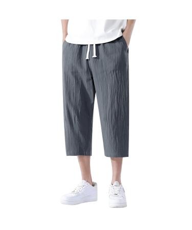 CEWIFO Men Loose Pants Men Light Loose 3/4 Shorts Cordely Track Elastic Waist wide leg casual beach yoga pants gray pants Men's fabric linen shorts men summer 3/4 a1-dunkel gray XL