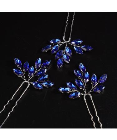 JWICOS Bridal Wedding Crystal Hair Pins - Pack of 3 (Blue Silver) - Hair Accessories for Women and Girls - Buy Online on GoSupps.com