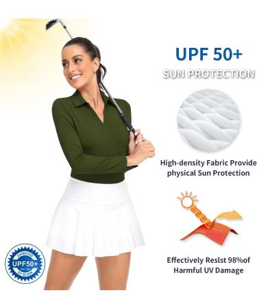 Soneven Women's Collared V Neck Long Sleeve Polo Shirt | Moisture Wicking Golf T-Shirt | Slim Fit for Casual Work | X-Large Green - Buy Online on GoSupps.com