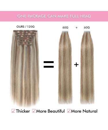 Lovrio 9A Grade Clip in Hair Extensions - Ash Brown/Light Chestnut Brown to Platinum Ash Blonde - 18 120g - 7 Pieces 18 Clips - Buy Online on GoSupps.com