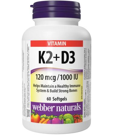 Webber Naturals Vitamin K2 with D3 60 Softgels Helps Support Bones Teeth and Immune Function Gluten & Dairy Free