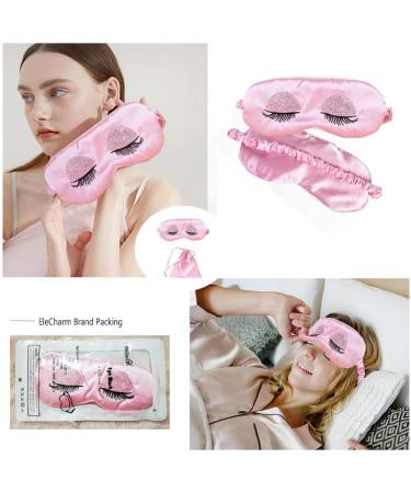 EleCharm Sweet Girl's Satin Eyelash Embroidered Eye Mask Set with Portable Pouch, Pink Satin - 2 Piece - Buy Online on GoSupps.com