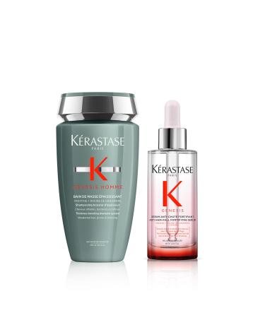 K RASTASE Genesis Homme - Routine Anti-Chute pour Cheveux Fins & Fragiles - Shampoing Bain de Masse paississant (250 ml) + S rum Anti-Chute Fortifiant (90 ml)