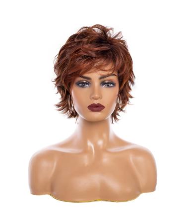 ZYC Middle Aged Women Wig Silver White Ombre Synthetic Short Overlay Curly Hair Puffy Bangs