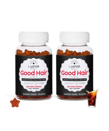 Lashilé Beauty - Good Hair Men Vitamins - Anti-hair loss for men - 2 months cure - 120 gummies - Made in France - Zinc, Vitamin B6, Vitamin B10, Maca, Paba, Horsetail