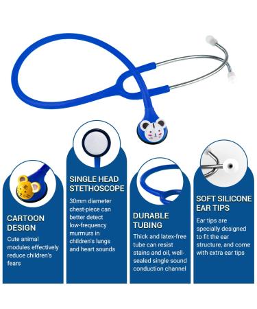 SCIAN Kids Real Working Stethoscope - Professional Quality with 5 Interchangeable Cartoon Heads - Ideal for Doctors, Nurses, Clinicians, and Home Use - Blue Color - Buy Online on GoSupps.com
