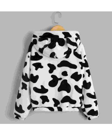Women's Cow Print Zip Up Cropped Fleece Hoodie - Cute Workout Sweatshirt - Trendy Crop Top for Girls | Size Medium - Buy Online on GoSupps.com