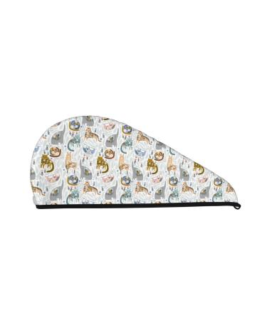 Cute Colorful Animal Woman's Coral Velvet Dry Hair Cap with Button Quick Dry Turban for Wet Hair Long Thick Hair Bath Shower Hair Cap Anti Frizz Hair Wrap Towel Strong Water Absorption