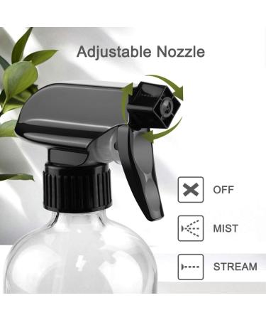 16oz Clear Glass Spray Bottle - Refillable Boston Round Container with Labels & Adjustable Nozzle for Cleaning, Gardening, Aromatherapy, Pets, Plant, Hair - 1 Pack - Buy Online on GoSupps.com
