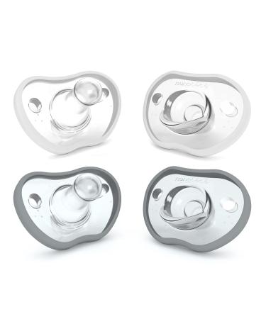 Nanobebebebenschnuller 3 + months jaw-friendly curves comfortably with facial contour award-winning for breastfeeding babies 100 % silicone BPA-free Perfect baby gift 4 pieces gray and white