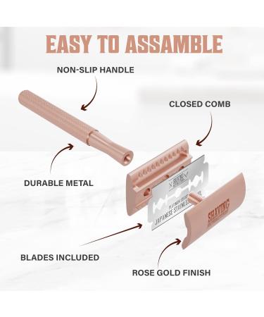 Viking Revolution Rose Gold Double Edge Safety Razor for Women - Stainless Steel Reusable Razor with 10 Blades - Buy Online on GoSupps.com