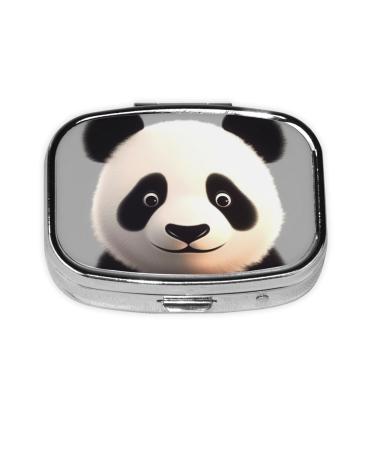 Panda Lovely Head Printing 2 Compartment Small Pill Case Cute Small Pill Box Purse Pill Boxs Travel Pill Organizer for Pocket Purse and Travel Gifts