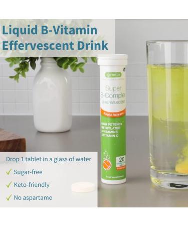 Super B-Complex Liquid B-Vitamin Effervescent Drink - 20 Methylated Tablets - Energy Supplement, Sugar-Free, Orange Flavor - Vegan Formula by Igennus - Buy Online on GoSupps.com