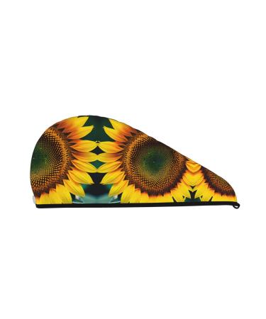 You are My Sunshine Sunflower Coral Velvet Dry Hair Cap Caps with Buttons for Drying Curly Long & Thick Hair Anti Frizz