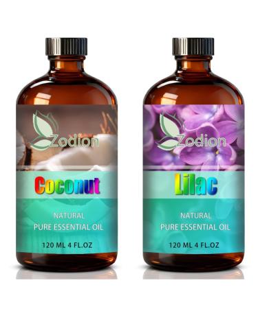 Lilac Essential Oil 4 Fl Oz and Coconut Essential Oil 4 Fl Oz - Lilac & Coconut Oil for Diffuser Aromatherapy Home Fragrance Skin & Hair Care DIY Candle & Soap Making Yoga