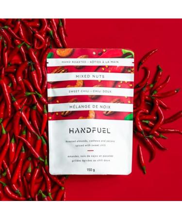 Handfuel Sweet Chili Mixed Nuts Hand Roasted Salted Cashews Candied Pecans 6g of Protein Non-GMO Vegan Friendly Plant Based Flavoured Nuts Gluten Free - 40g Per Pouch (12 Count) - Buy Online on GoSupps.com